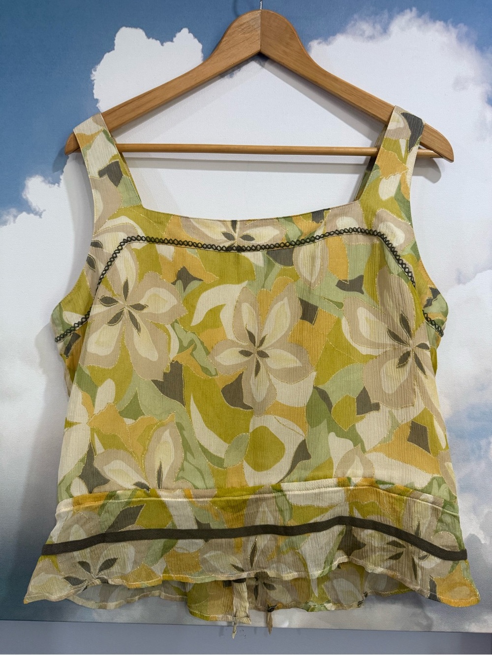 Vintage Silk Earthy Floral Camisole Ruffle Hem Y2K Fairycore Boho Chic Tie-Front - Picture 8 of 12